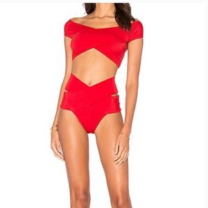 Red Wrap off the shoulder bikini